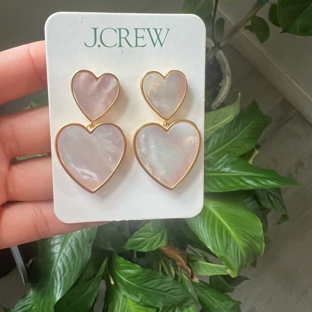 J. Crew Gold and Pink Mother of Pearl Heart Drop Earrings